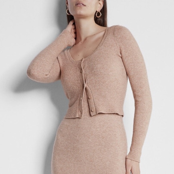 EXPRESS Blush Heather pink crop sweater cardigan button front top size XS - Picture 2 of 13